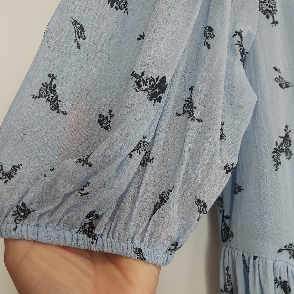 Ganni Light Blue Dress with Black Floral Pattern - Picture 6 of 15